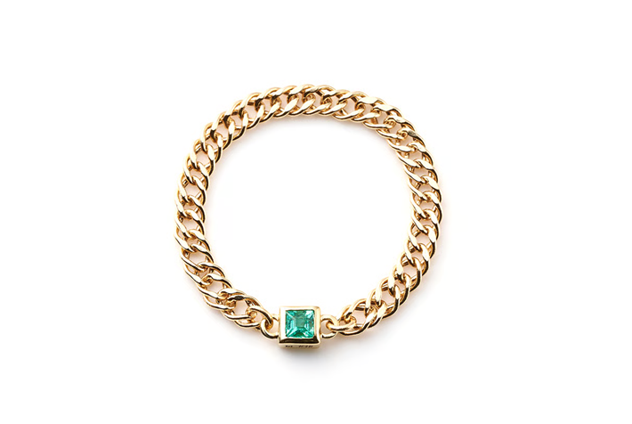 Square Emerald Chain Ring　スクエアエメラルドチェーンリング